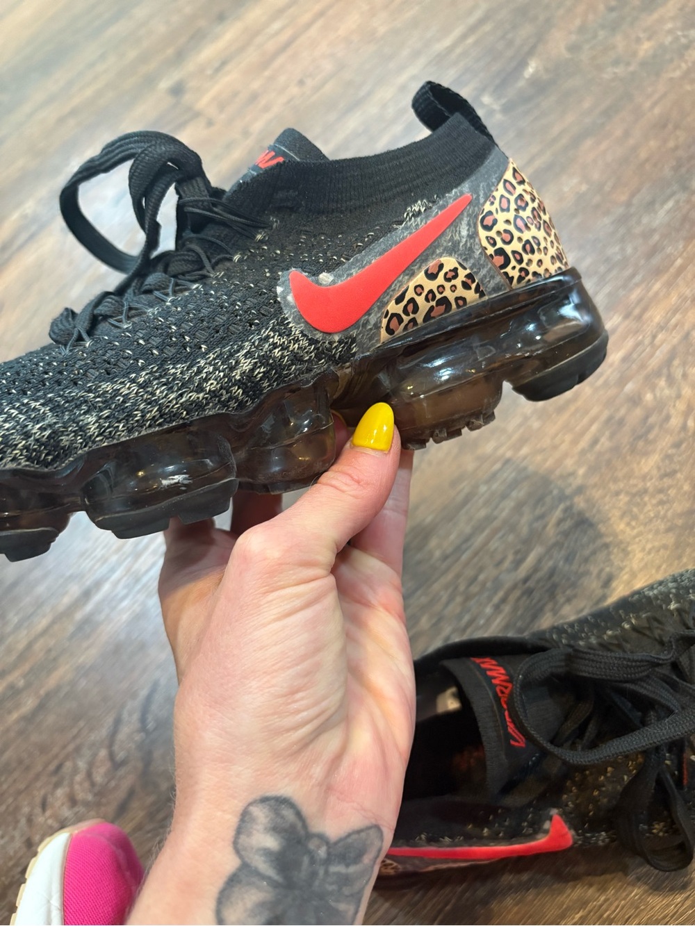 Nike Black & Red Vapormax with Leopard Heel Accent - Picture 11 of 11